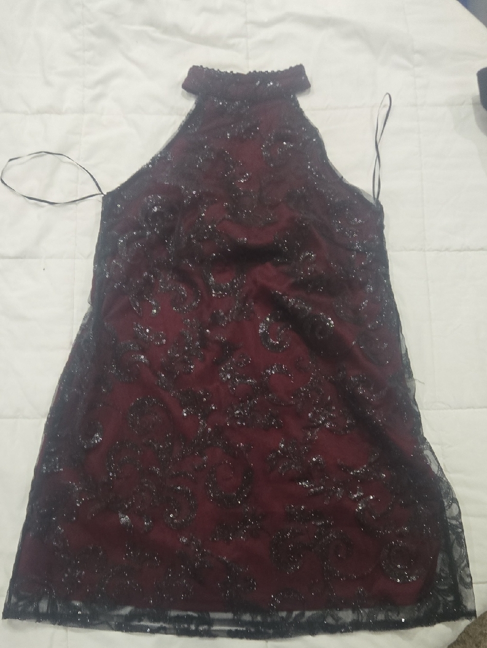 Altar'd State Burgundy and Black Sequin Halter Mini Dress